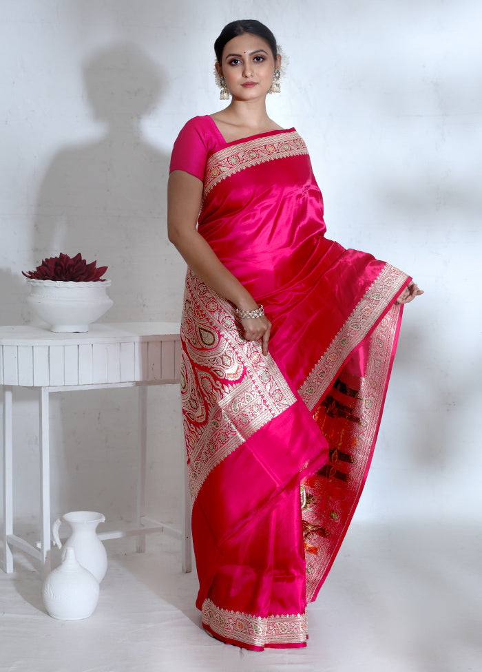 Pink Banarasi Pure Silk Saree With Blouse Piece - Indian Silk House Agencies