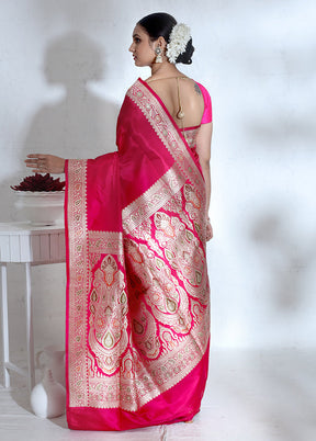 Pink Banarasi Pure Silk Saree With Blouse Piece - Indian Silk House Agencies