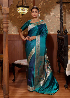 Dual Tone Sea Green Pure Banarasi Silk Saree With Blouse Piece - Indian Silk House Agencies