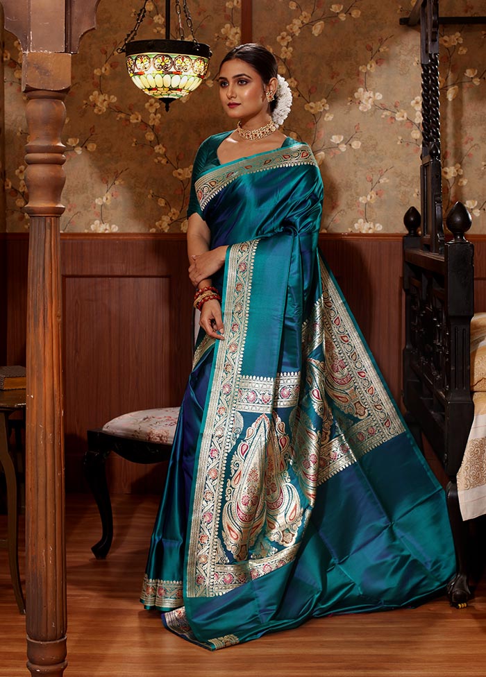 Dual Tone Sea Green Pure Banarasi Silk Saree With Blouse Piece - Indian Silk House Agencies