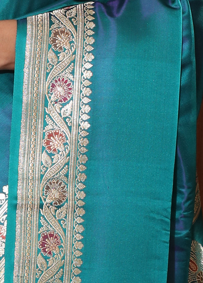 Dual Tone Sea Green Pure Banarasi Silk Saree With Blouse Piece - Indian Silk House Agencies