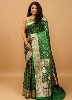 Green Banarasi Silk Saree With Blouse Piece