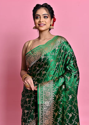 Green Banarasi Silk Saree With Blouse Piece - Indian Silk House Agencies