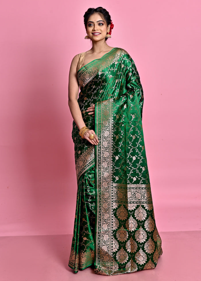 Green Banarasi Silk Saree With Blouse Piece - Indian Silk House Agencies