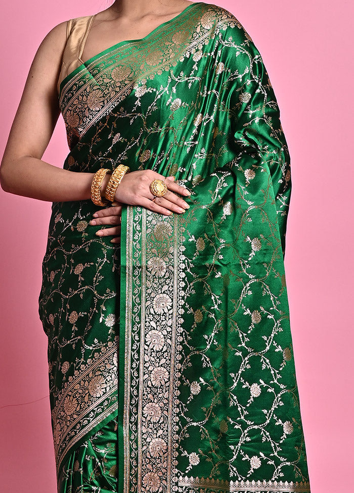 Green Banarasi Silk Saree With Blouse Piece - Indian Silk House Agencies