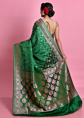 Green Banarasi Silk Saree With Blouse Piece - Indian Silk House Agencies