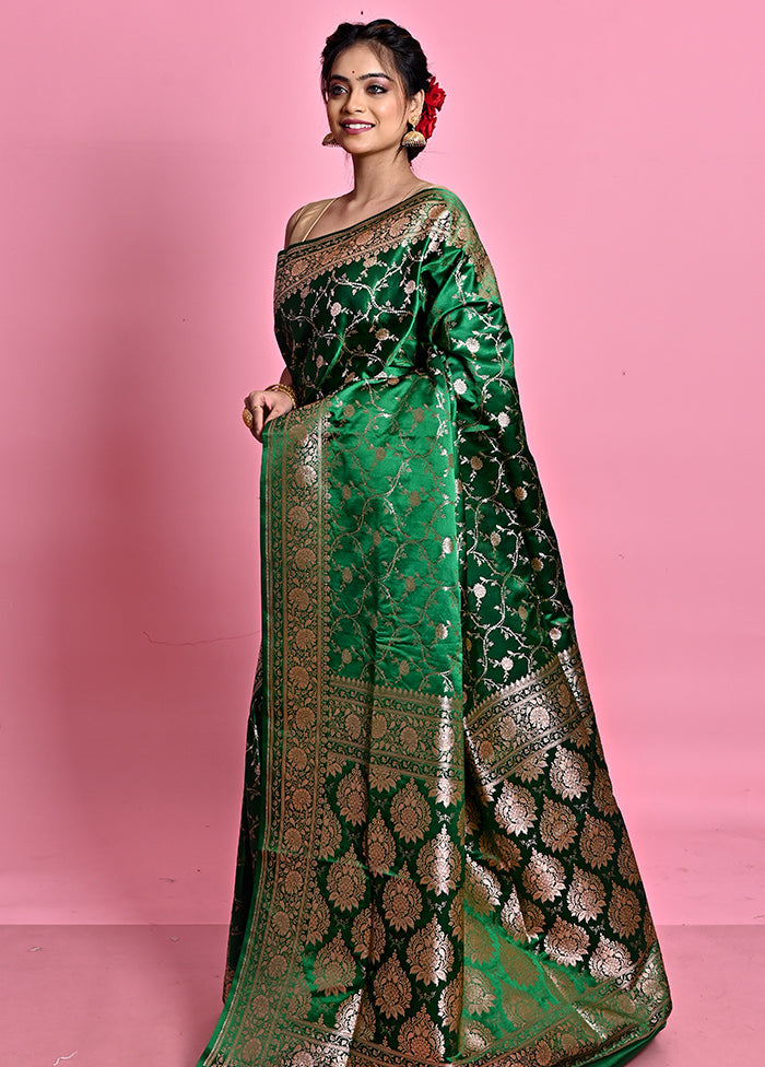 Green Banarasi Silk Saree With Blouse Piece - Indian Silk House Agencies