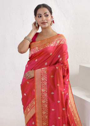 Pink Katan Pure Silk Saree With Blouse Piece - Indian Silk House Agencies