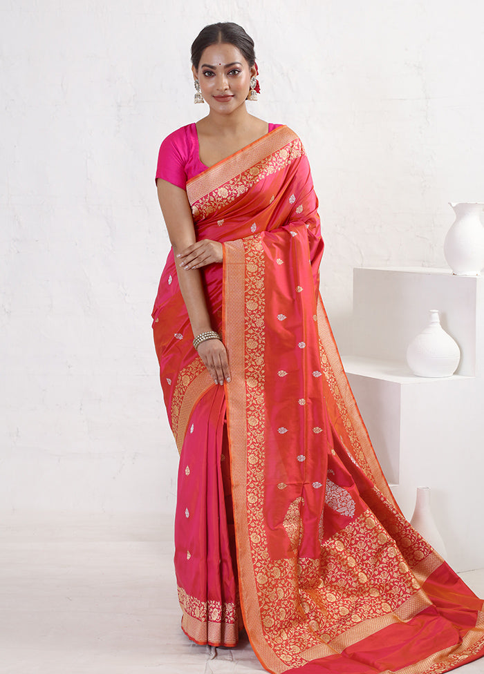 Pink Katan Pure Silk Saree With Blouse Piece - Indian Silk House Agencies