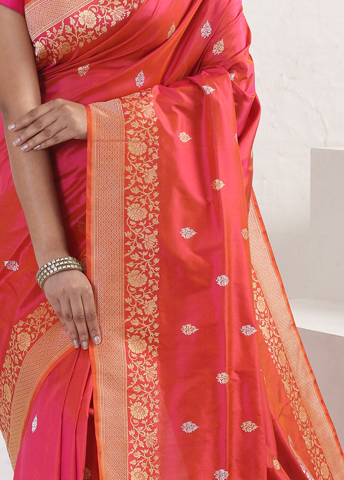 Pink Katan Pure Silk Saree With Blouse Piece - Indian Silk House Agencies