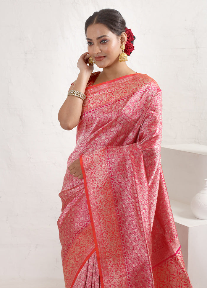 Pink Katan Pure Silk Saree With Blouse Piece - Indian Silk House Agencies