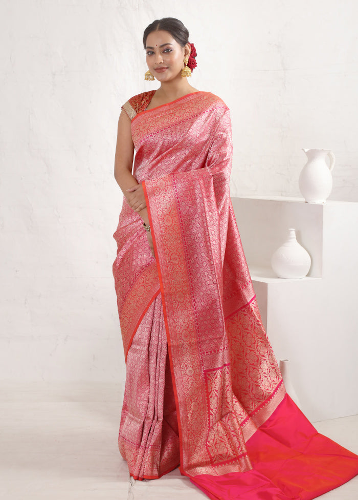 Pink Katan Pure Silk Saree With Blouse Piece - Indian Silk House Agencies