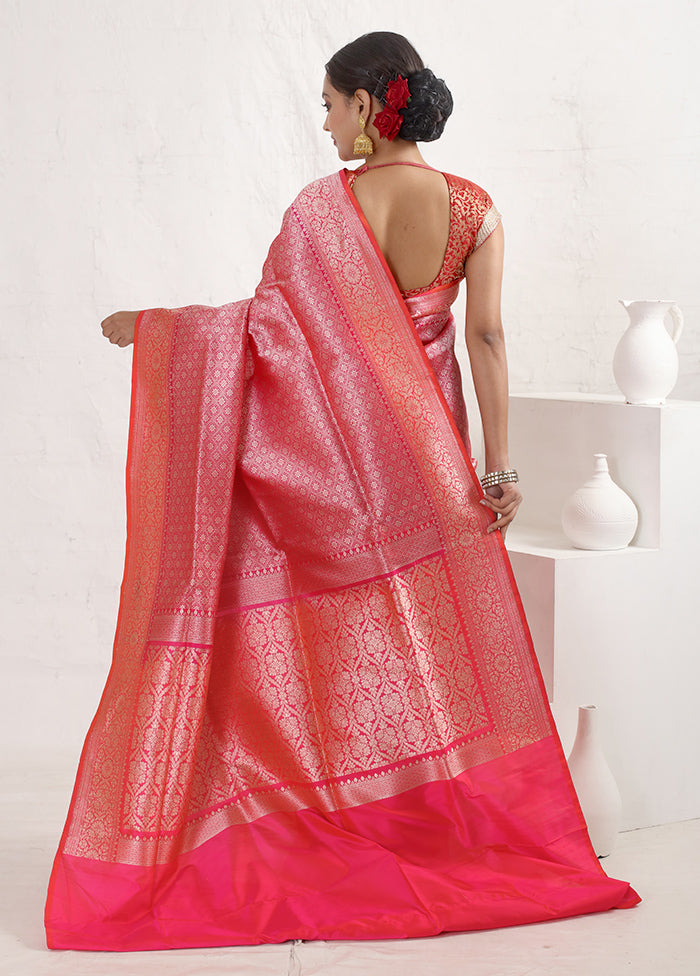 Pink Katan Pure Silk Saree With Blouse Piece - Indian Silk House Agencies