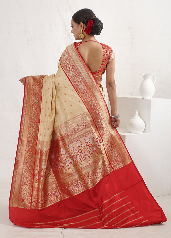 Cream Katan Pure Silk Saree With Blouse Piece - Indian Silk House Agencies