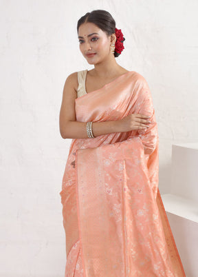 Peach Katan Pure Silk Saree With Blouse Piece - Indian Silk House Agencies