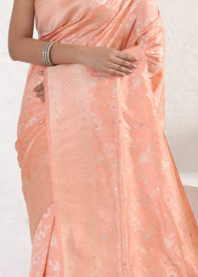 Peach Katan Pure Silk Saree With Blouse Piece - Indian Silk House Agencies