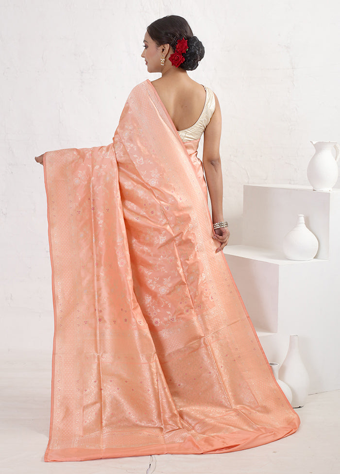 Peach Katan Pure Silk Saree With Blouse Piece - Indian Silk House Agencies