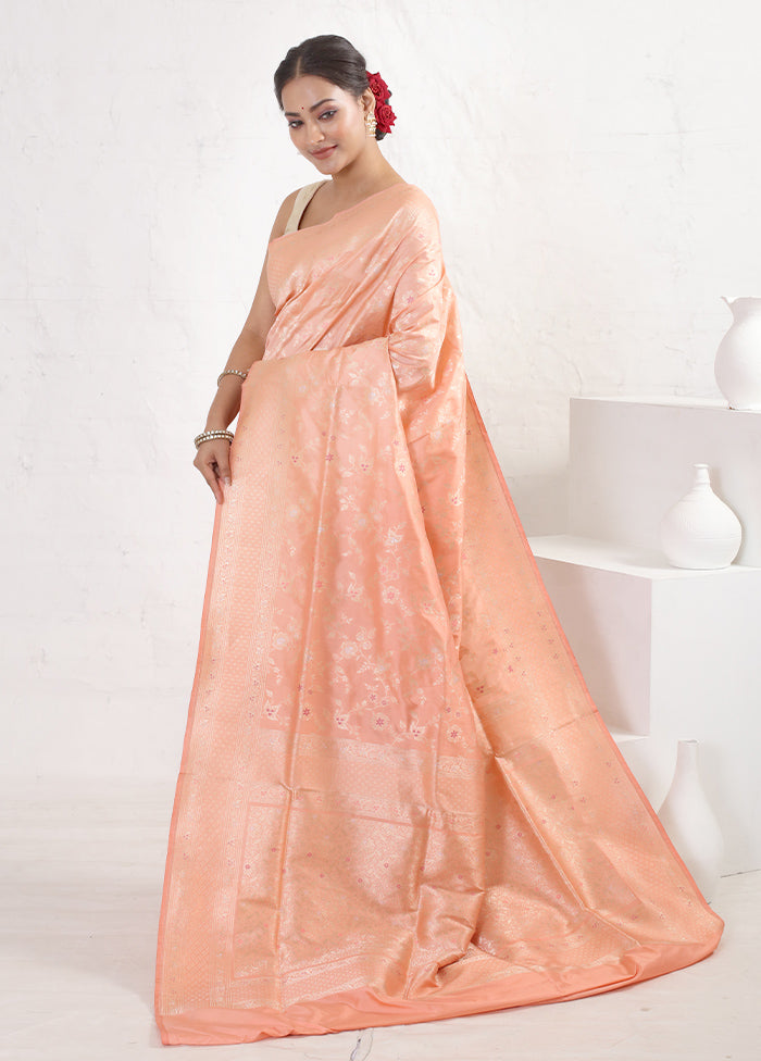 Peach Katan Pure Silk Saree With Blouse Piece - Indian Silk House Agencies