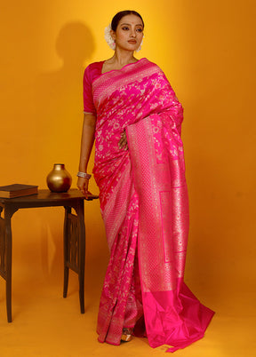 Pink Katan Pure Silk Saree With Blouse Piece - Indian Silk House Agencies