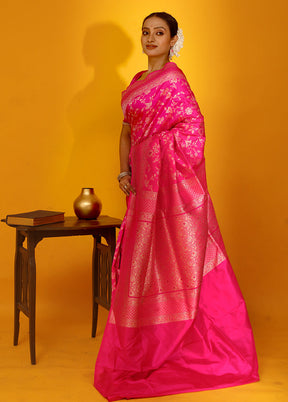 Pink Katan Pure Silk Saree With Blouse Piece - Indian Silk House Agencies