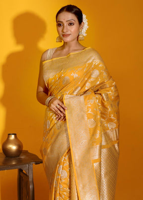 Yellow Uppada Silk Saree With Blouse Piece - Indian Silk House Agencies