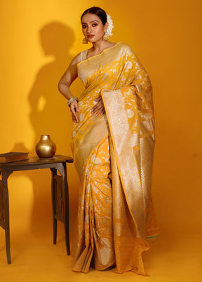 Yellow Uppada Silk Saree With Blouse Piece - Indian Silk House Agencies