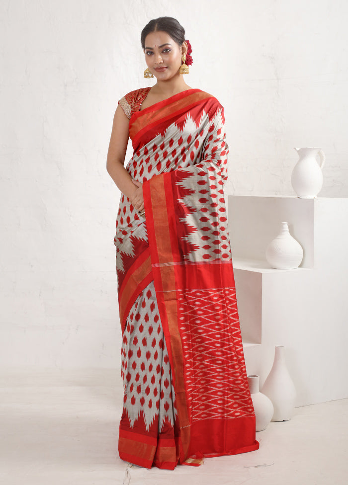 Grey Ikkat Pure Silk Saree With Blouse Piece - Indian Silk House Agencies