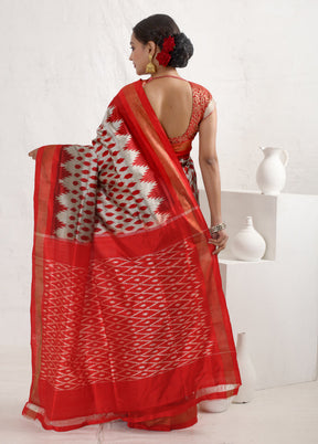 Grey Ikkat Pure Silk Saree With Blouse Piece - Indian Silk House Agencies