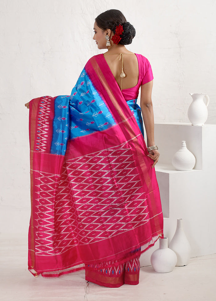 Blue Ikkat Pure Silk Saree With Blouse Piece - Indian Silk House Agencies