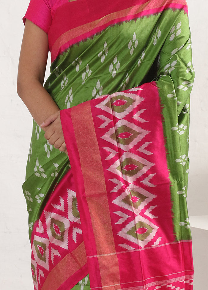 Green Ikkat Pure Silk Saree With Blouse Piece - Indian Silk House Agencies