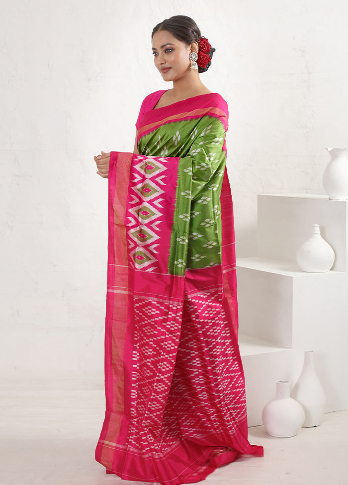 Green Ikkat Pure Silk Saree With Blouse Piece - Indian Silk House Agencies