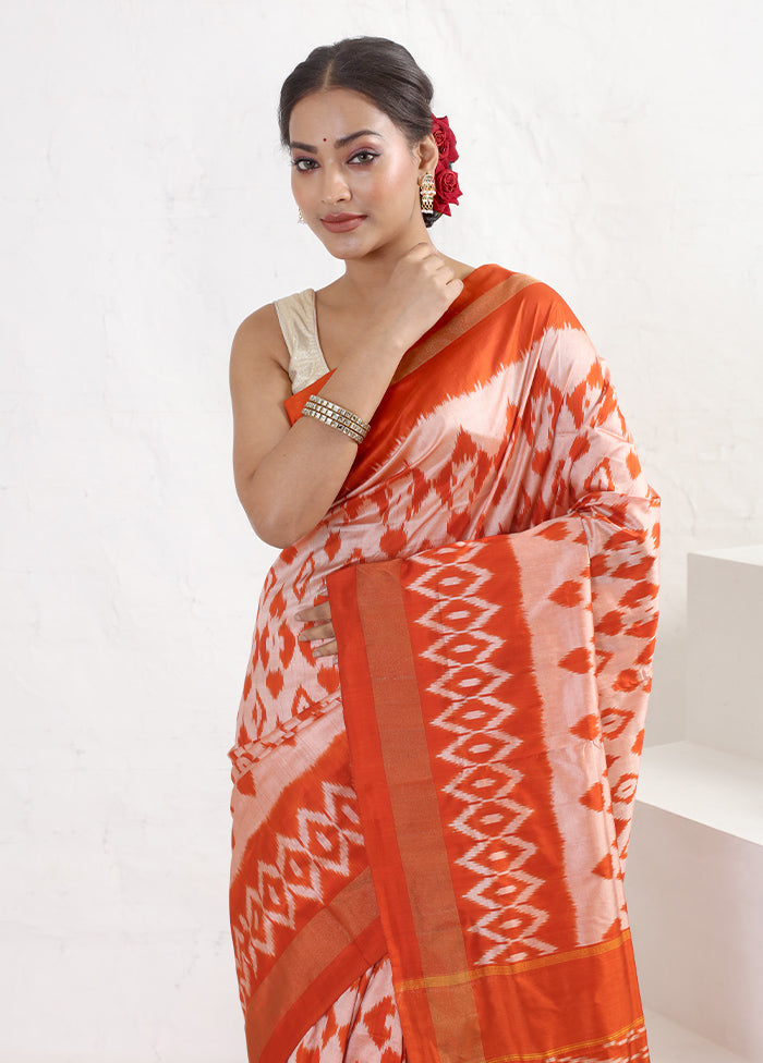 Cream Ikkat Pure Silk Saree With Blouse Piece - Indian Silk House Agencies