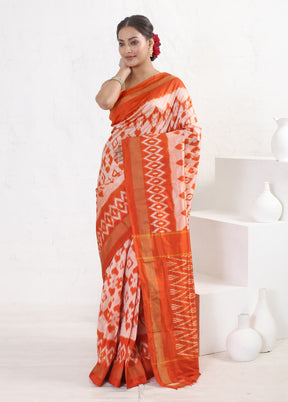 Cream Ikkat Pure Silk Saree With Blouse Piece - Indian Silk House Agencies