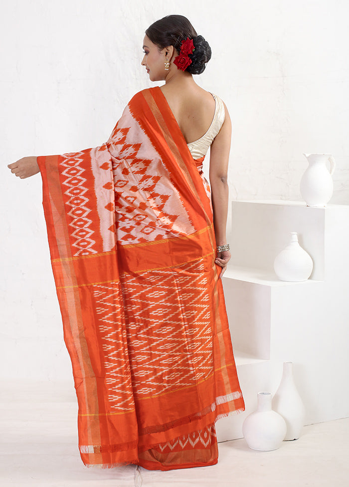 Cream Ikkat Pure Silk Saree With Blouse Piece - Indian Silk House Agencies