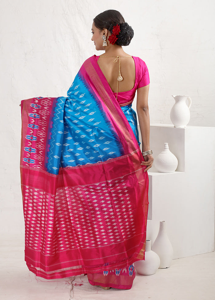 Blue Ikkat Pure Silk Saree With Blouse Piece - Indian Silk House Agencies