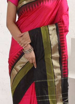 Pink Ikkat Pure Silk Saree With Blouse Piece - Indian Silk House Agencies