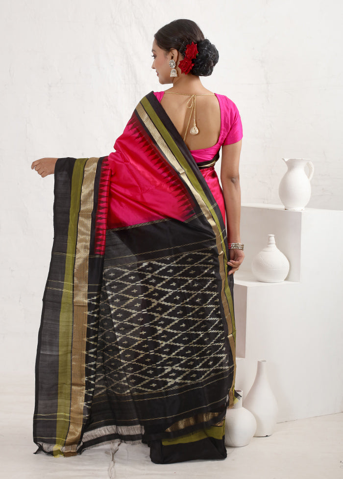 Pink Ikkat Pure Silk Saree With Blouse Piece - Indian Silk House Agencies