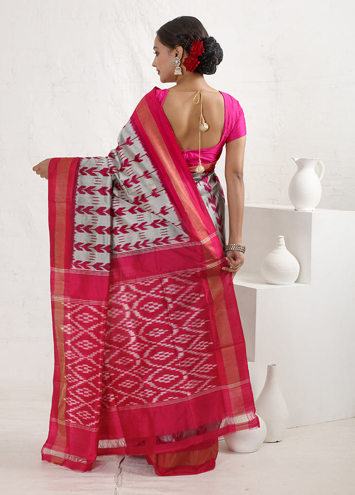 Grey Ikkat Pure Silk Saree With Blouse Piece - Indian Silk House Agencies