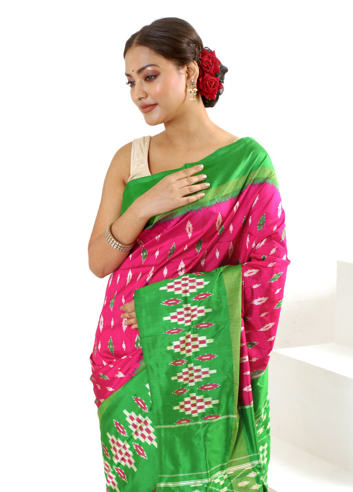 Pink Ikkat Pure Silk Saree With Blouse Piece - Indian Silk House Agencies