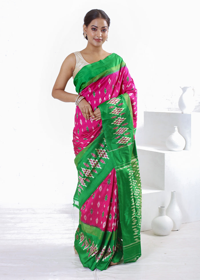 Pink Ikkat Pure Silk Saree With Blouse Piece - Indian Silk House Agencies