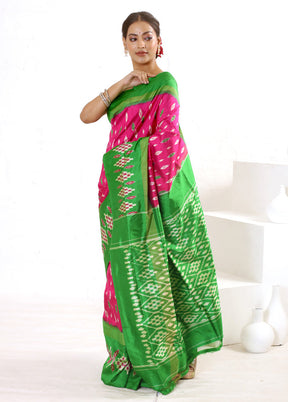 Pink Ikkat Pure Silk Saree With Blouse Piece - Indian Silk House Agencies