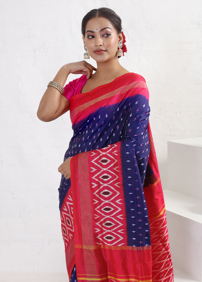 Blue Ikkat Pure Silk Saree With Blouse Piece - Indian Silk House Agencies