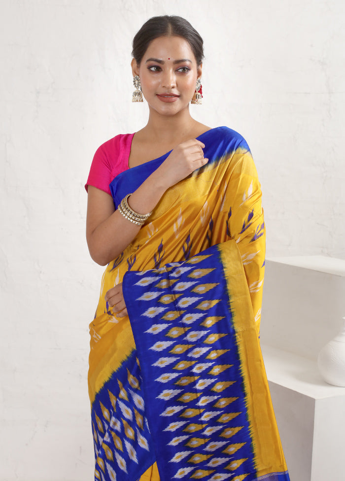 Yellow Ikkat Pure Silk Saree With Blouse Piece - Indian Silk House Agencies