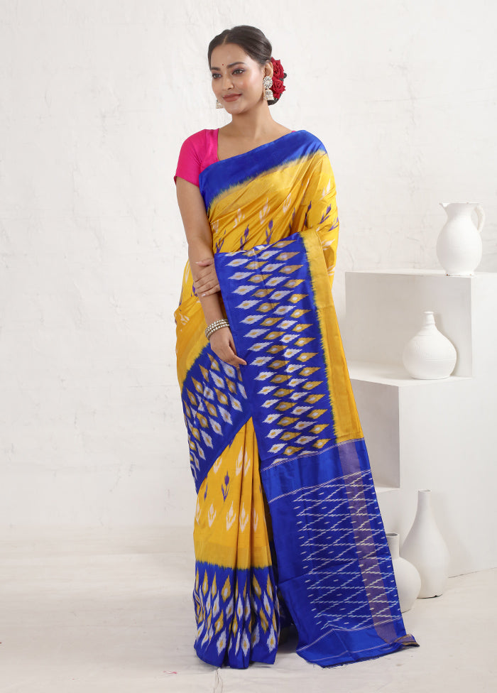 Yellow Ikkat Pure Silk Saree With Blouse Piece - Indian Silk House Agencies