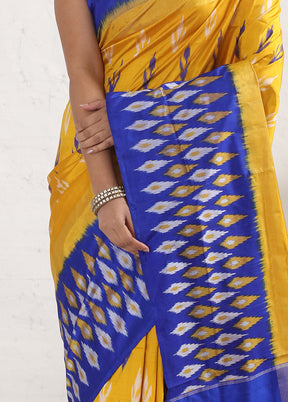 Yellow Ikkat Pure Silk Saree With Blouse Piece - Indian Silk House Agencies