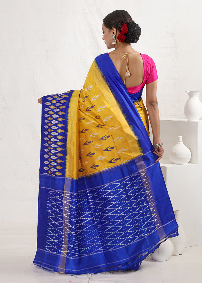 Yellow Ikkat Pure Silk Saree With Blouse Piece - Indian Silk House Agencies