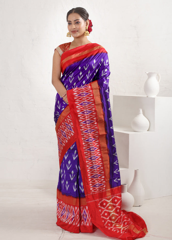 Blue Ikkat Pure Silk Saree With Blouse Piece - Indian Silk House Agencies