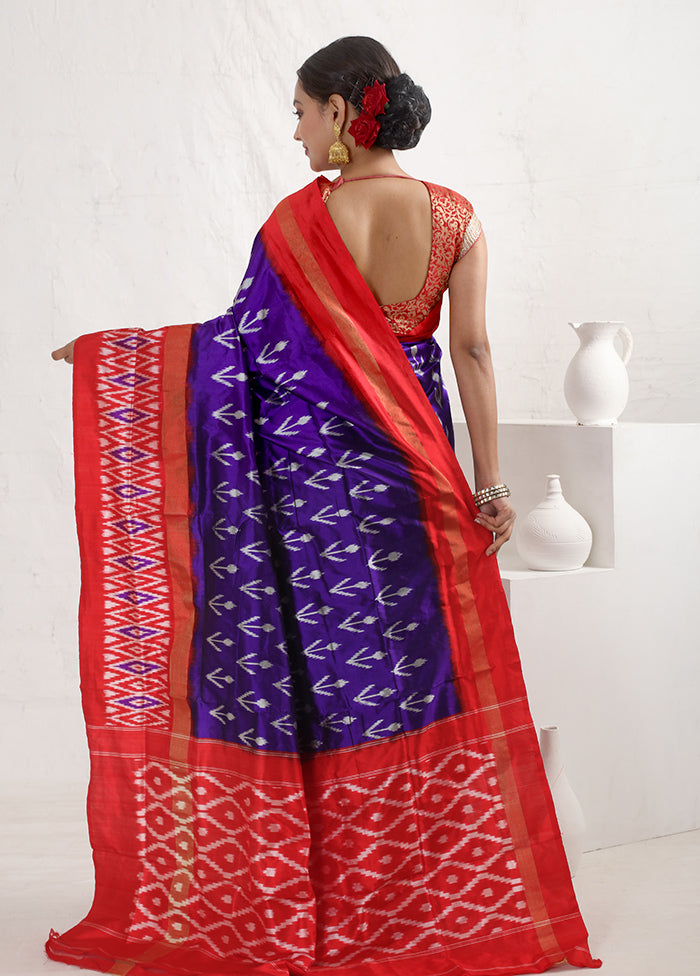 Blue Ikkat Pure Silk Saree With Blouse Piece - Indian Silk House Agencies