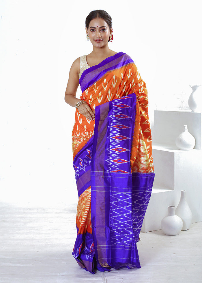 Rust Ikkat Pure Silk Saree With Blouse Piece - Indian Silk House Agencies