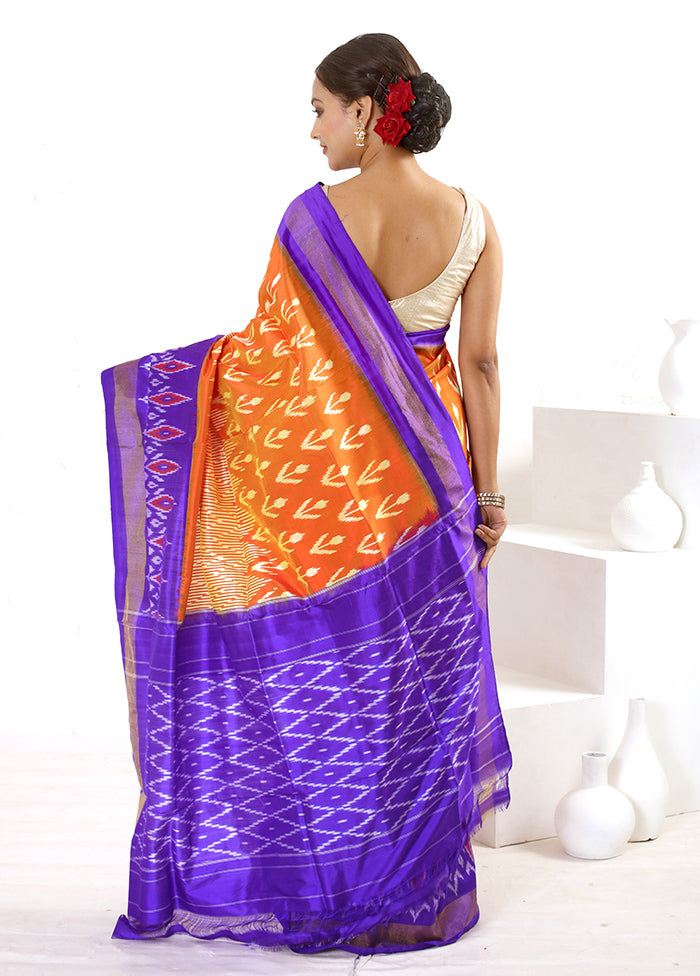 Rust Ikkat Pure Silk Saree With Blouse Piece - Indian Silk House Agencies